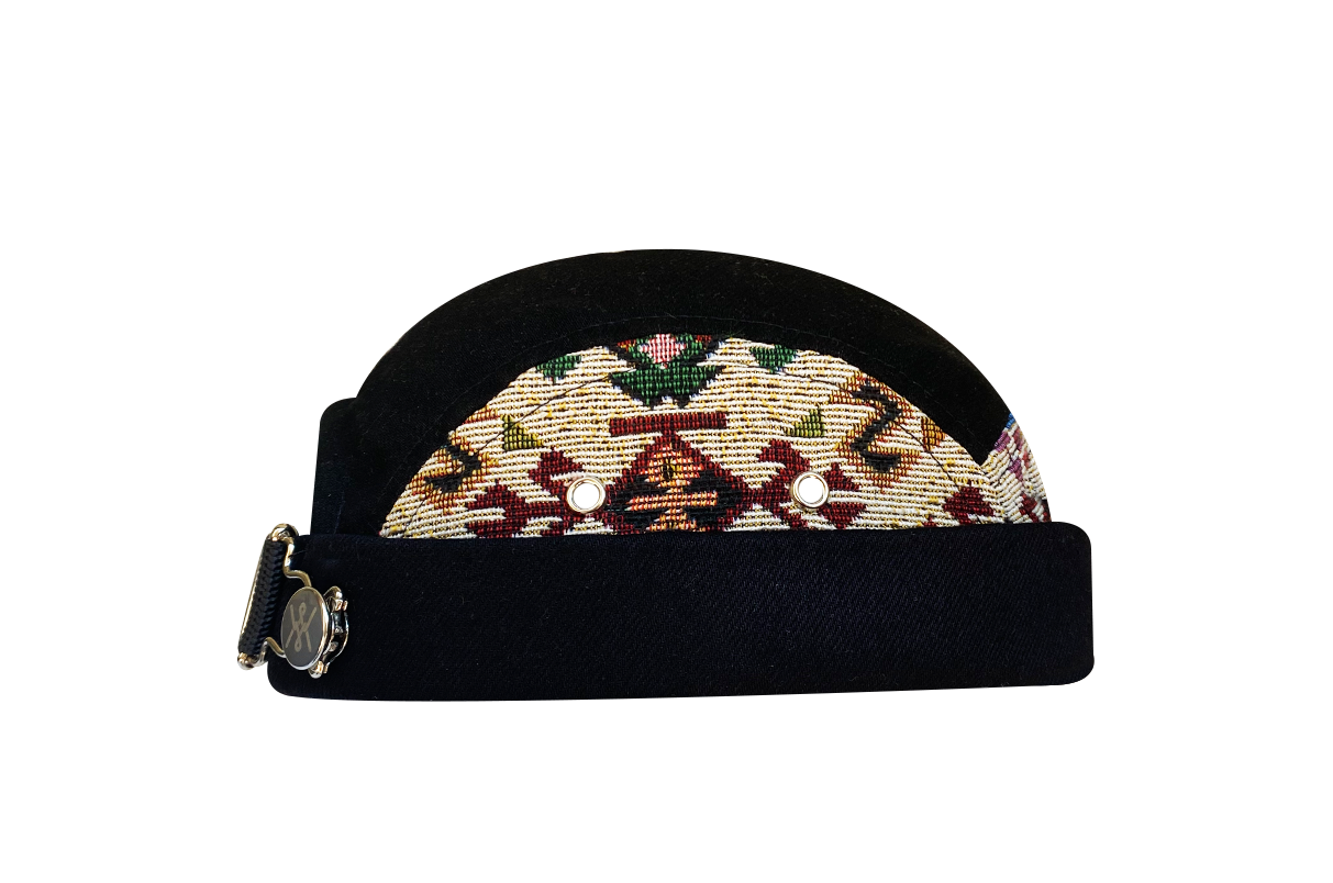 docker bonnet court miki breton five panel upcycling  artisanal denim noir motif made in france