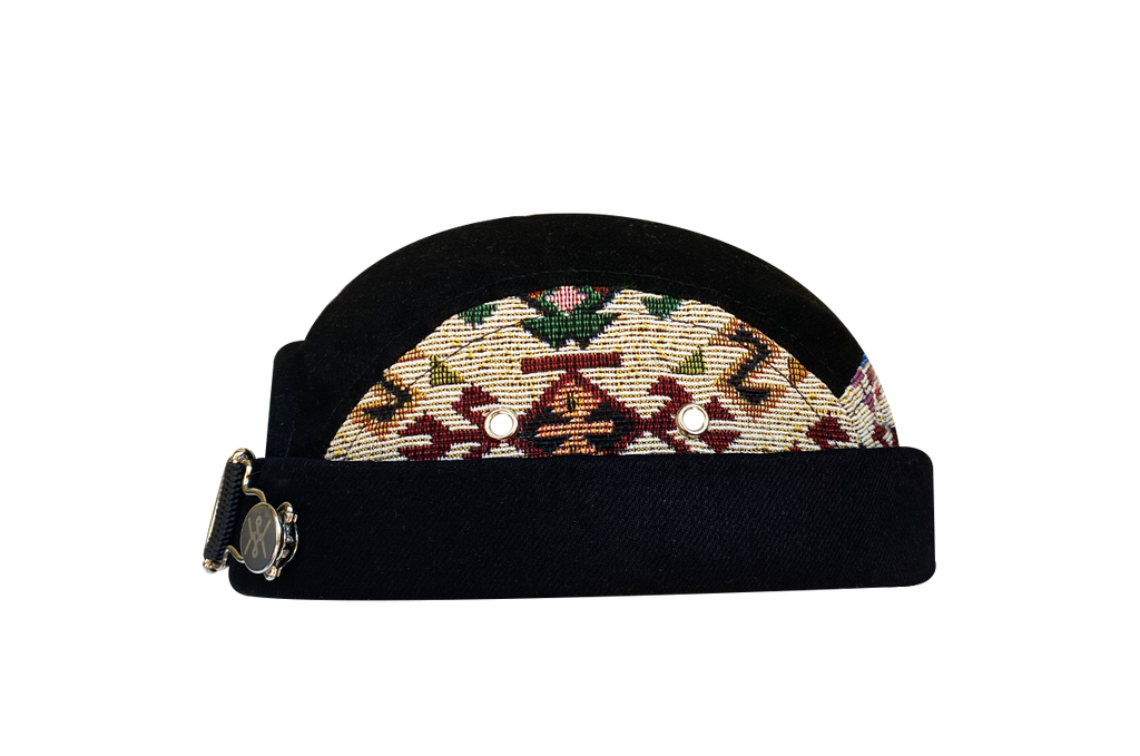 docker bonnet court miki breton five panel upcycling  artisanal denim noir motif made in france