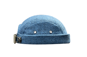 docker bonnet court miki breton five panel upcycling  artisanal bleu laine made in france 
