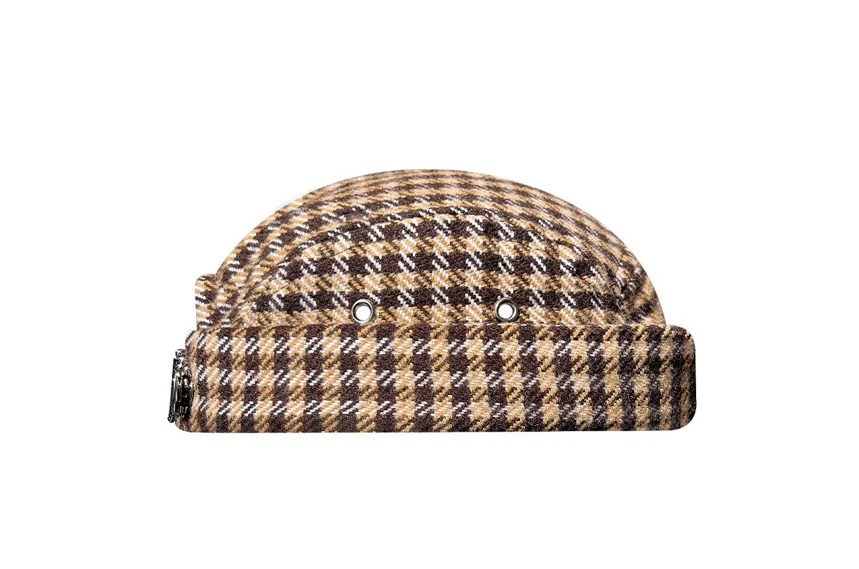 docker bonnet court miki breton five panel upcycling  artisanal tweed houndstooth marron made in france 
