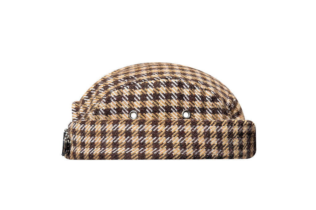 docker bonnet court miki breton five panel upcycling  artisanal tweed houndstooth marron made in france 