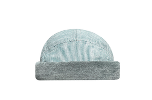 docker bonnet court miki breton five panel upcycling  artisanal bleu rayé vert anismade in france 
