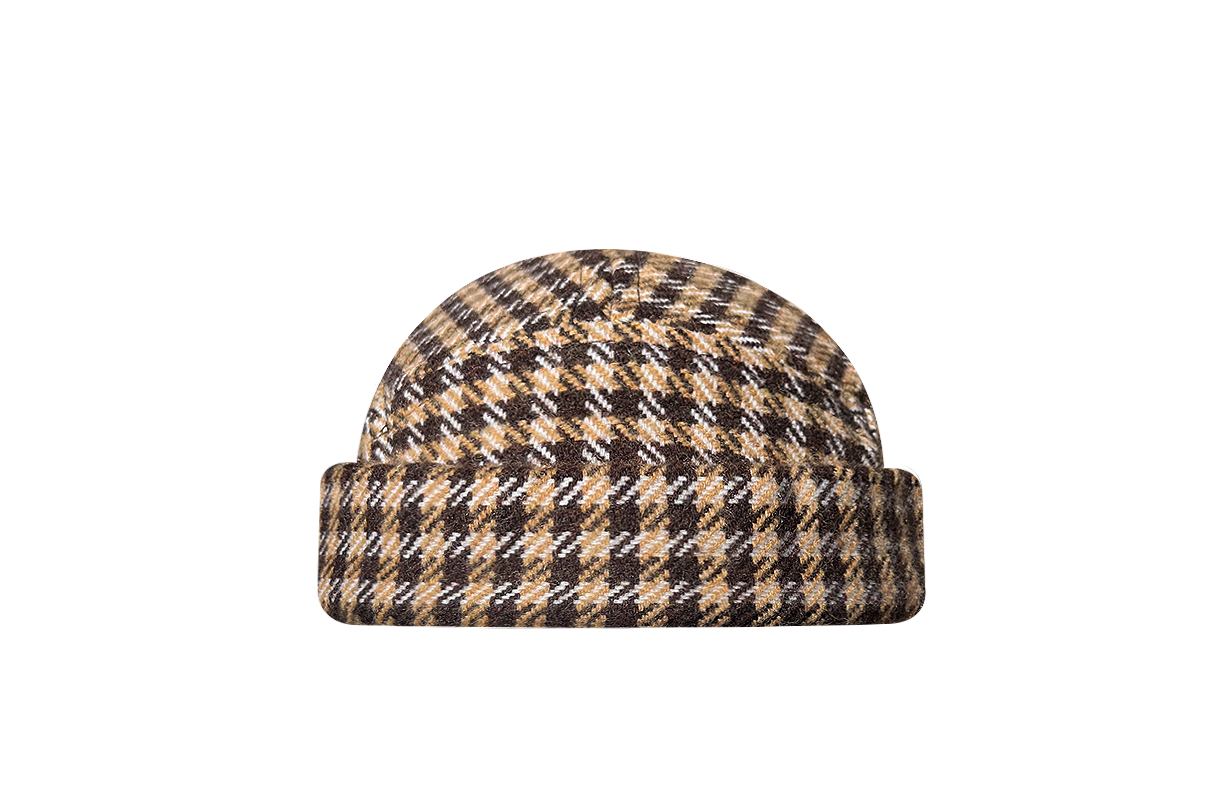docker bonnet court miki breton five panel upcycling  artisanal marron tweed made in france 