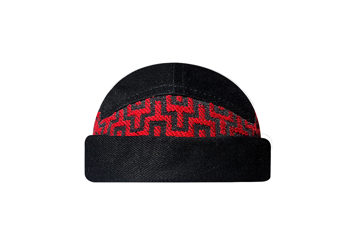 docker bonnet court miki breton five panel upcycling  artisanal bleu motif fleur été made in france 
