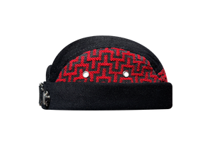 docker bonnet court miki breton five panel upcycling  artisanal hiver noir rouge motif géométrique made in france 
