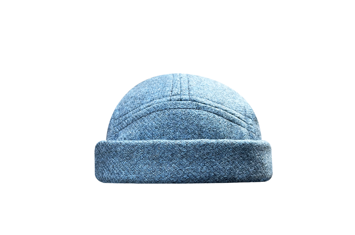 docker bonnet court miki breton five panel upcycling  artisanal bleu hiver made in france 
