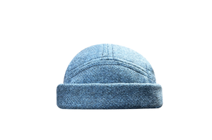 docker bonnet court miki breton five panel upcycling  artisanal bleu hiver made in france 
