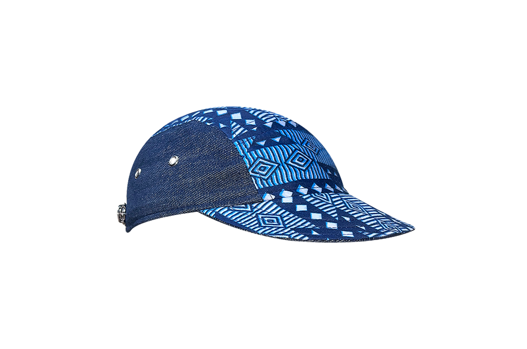 casquette five panel visière courte bleu jean motif max upcycling made in France